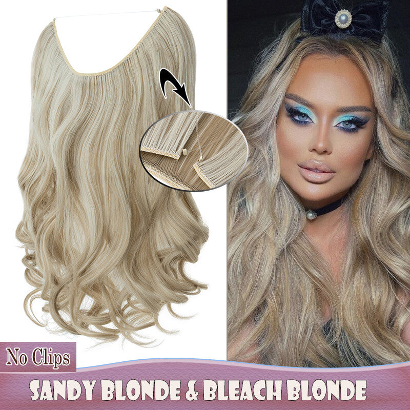 Invisible Wire Clip-In Hair Extensions with Clips & Replacement Wires - Natural & Wavy, 20/24 Inch
