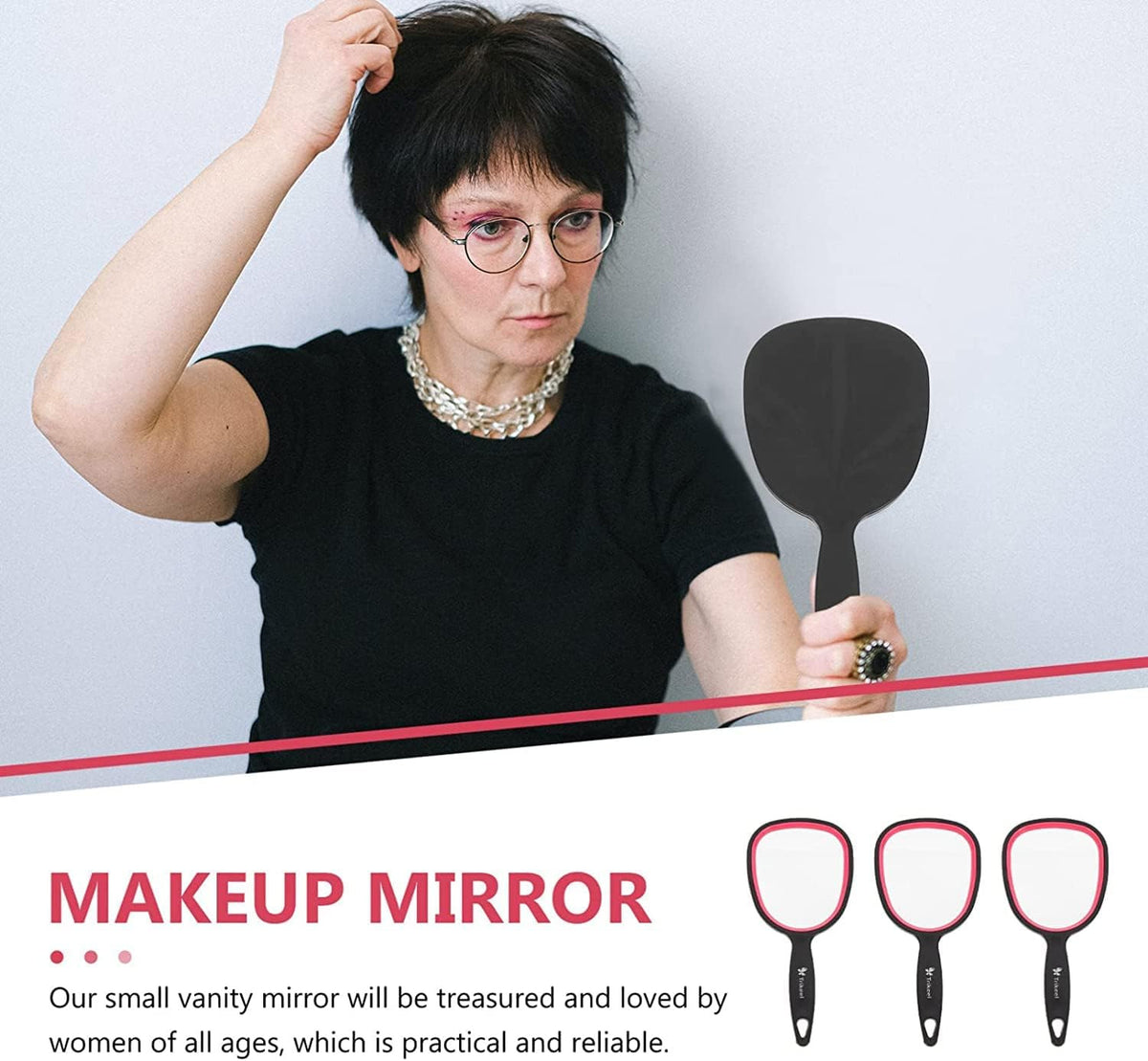 Lightweight Handheld Mirror with Handle for Makeup & Travel - Compact, Unbreakable, 1X Magnification