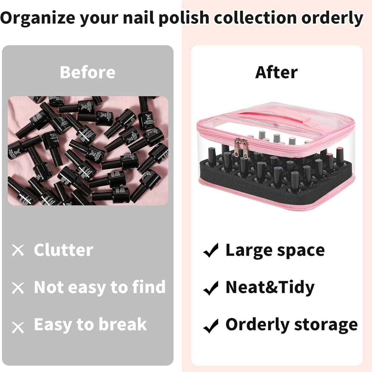 Nail Polish Organizer Case Holds 30 Bottles Travel Storage with Manicure Tools