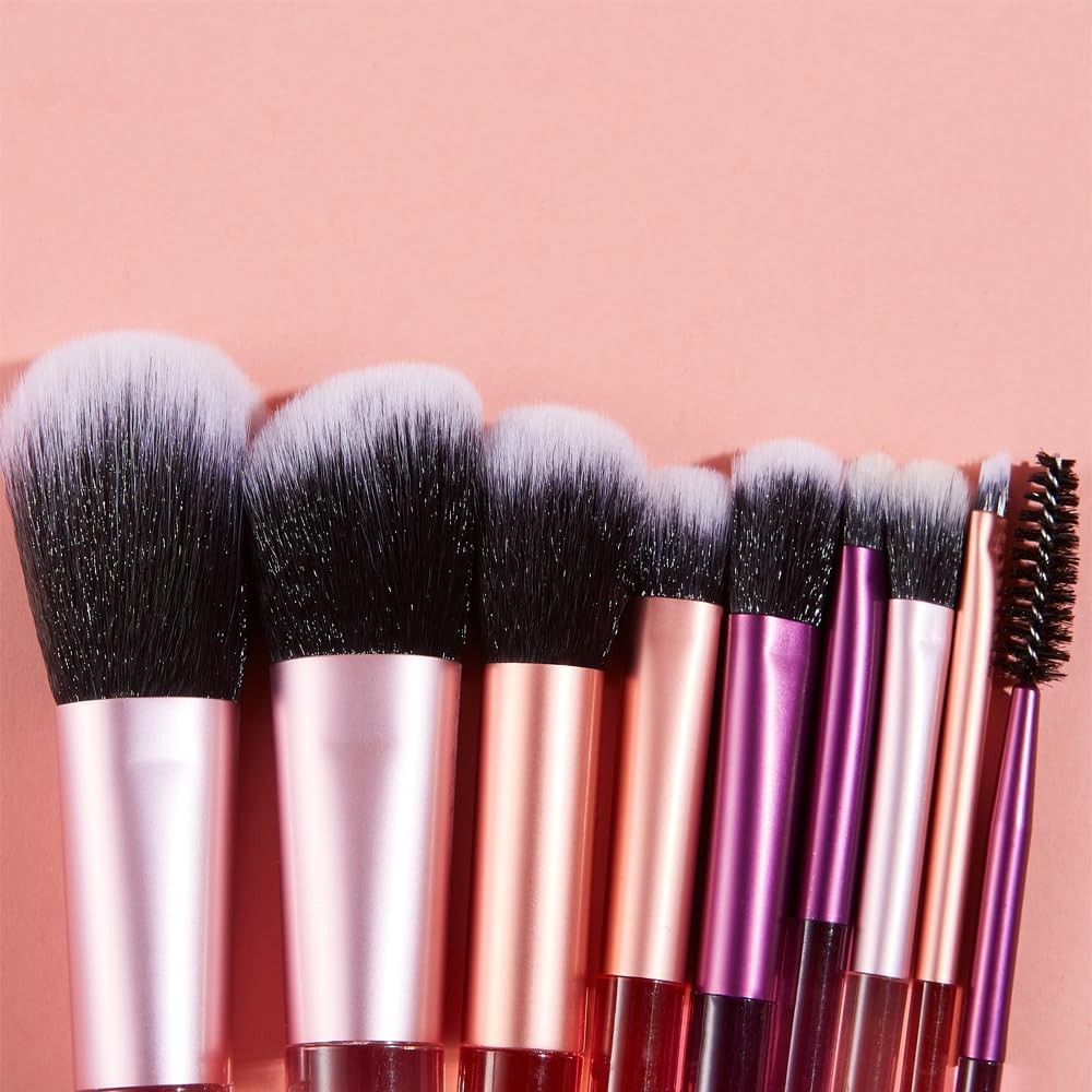 Portable 10-Piece Makeup Brush Set with Colorful Pouch - Travel Friendly