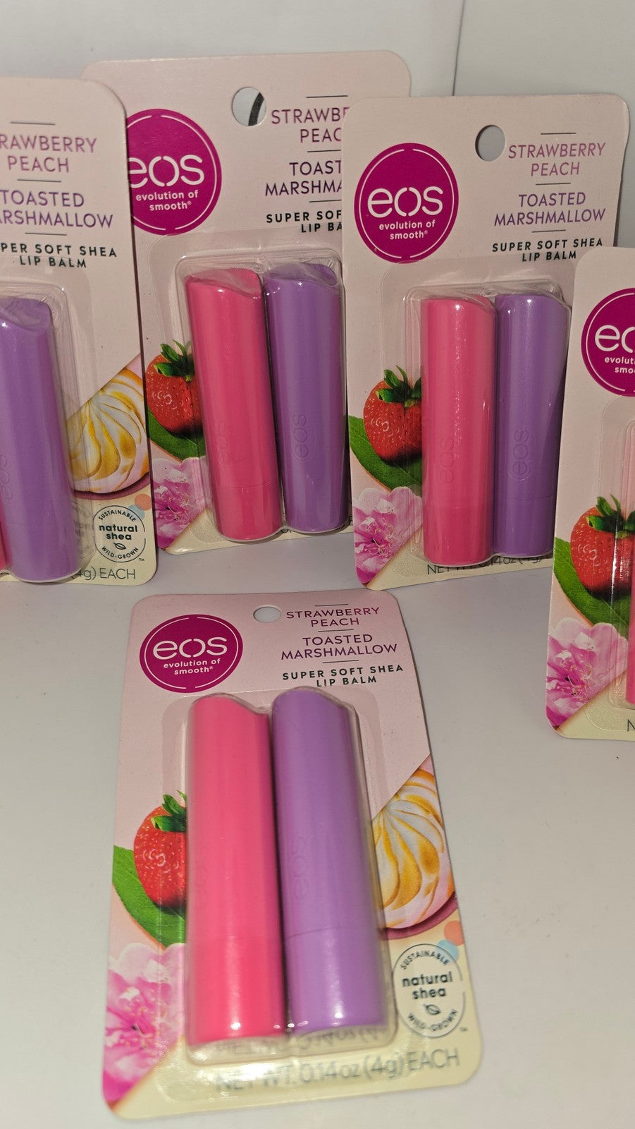 5 Pack Shea Lip Balm Set - Strawberry Peach & Toasted Marshmallow