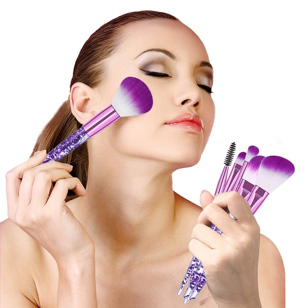 10-Piece Makeup Brush Set with Glitter Handle for Foundation Blush & Eyeshadow
