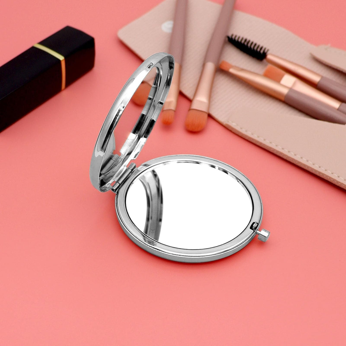 Christian Encouragement Compact Makeup Mirror with Bible Verse - Silver