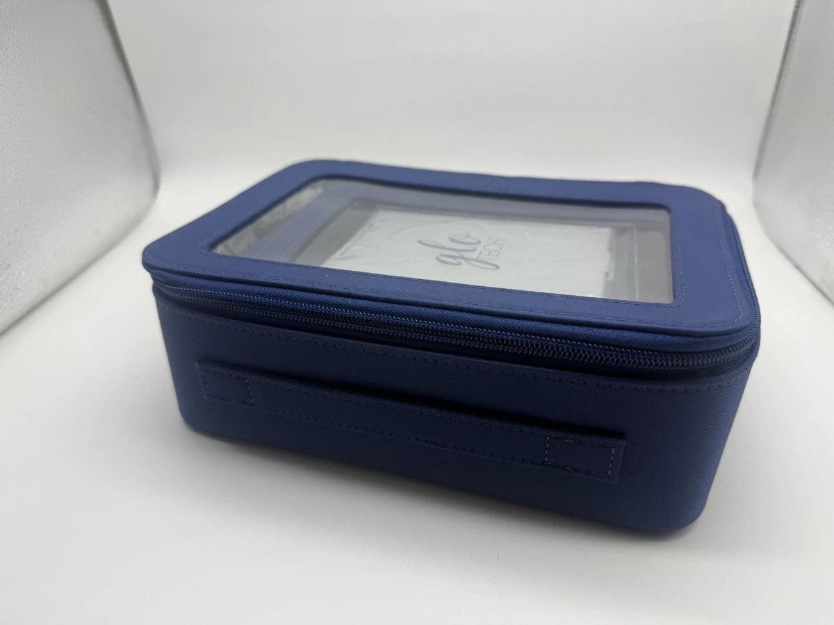 Travel Cosmetic Bag Set with Compact Mirror - Blue, 3-Piece Organizer Duo