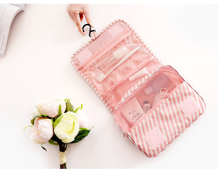 Travel Makeup Organizer Hanging Bag with Multi Mesh Pouches and Waterproof Exterior