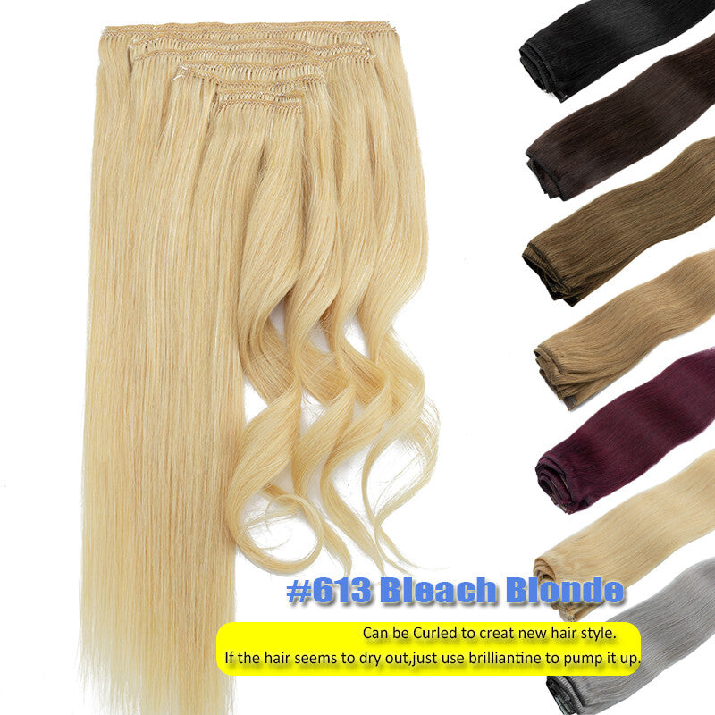 Thick Double Weft Clip-In Human Hair Extensions Full Head - Natural & Straight