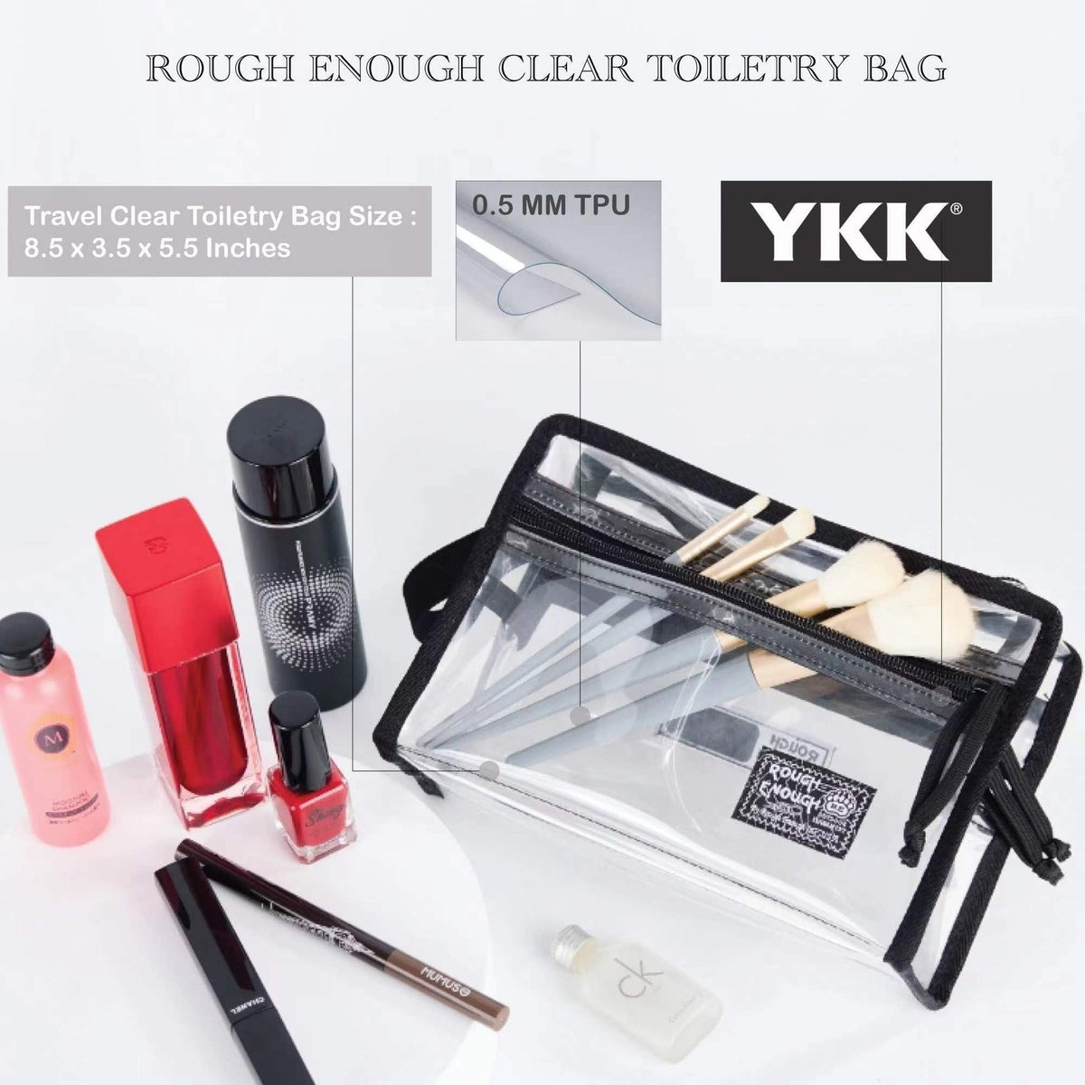 Clear Waterproof Toiletry Bag for Travel Cosmetics & Grooming - 8.5x3.5x5.5 Inches