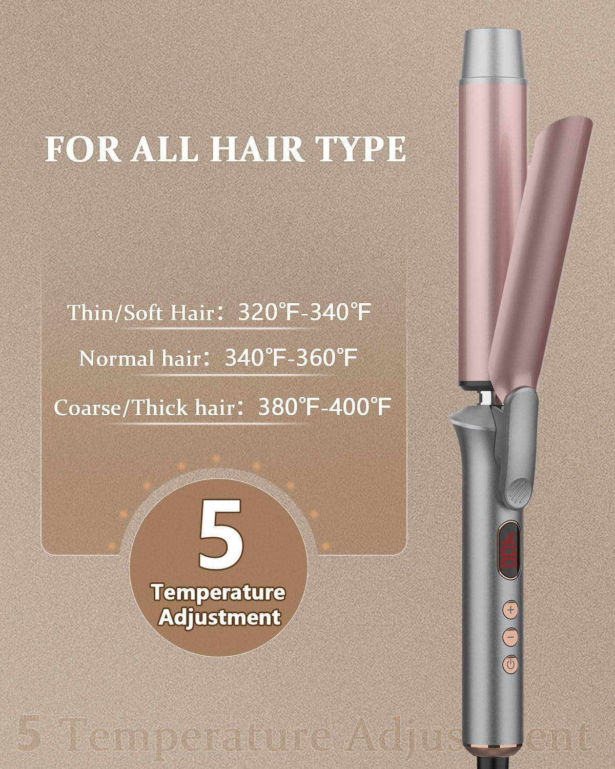 Long Ceramic Curling Iron 1-1/4 Inch Barrel with 5 Temperature Settings