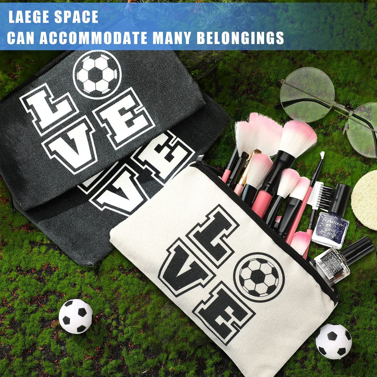 Soccer Makeup Bag Set - 20 Canvas Travel Cosmetic Bags for Soccer Lovers