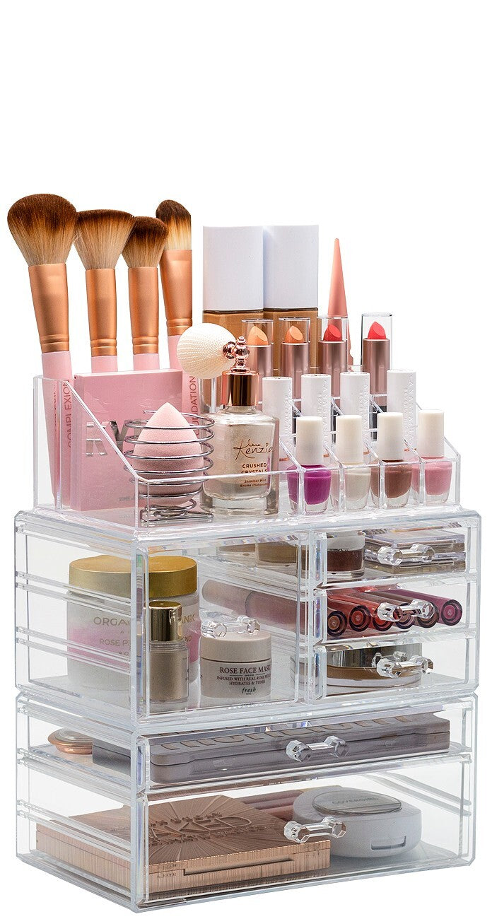 Clear Makeup Organizer Set - 3-Piece Cosmetic Storage for Vanity & Bathroom