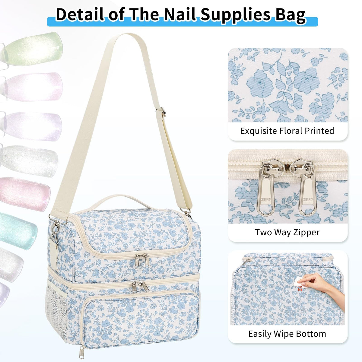 48-Bottle Nail Polish Organizer Bag Double-Layer Travel Case with Handle