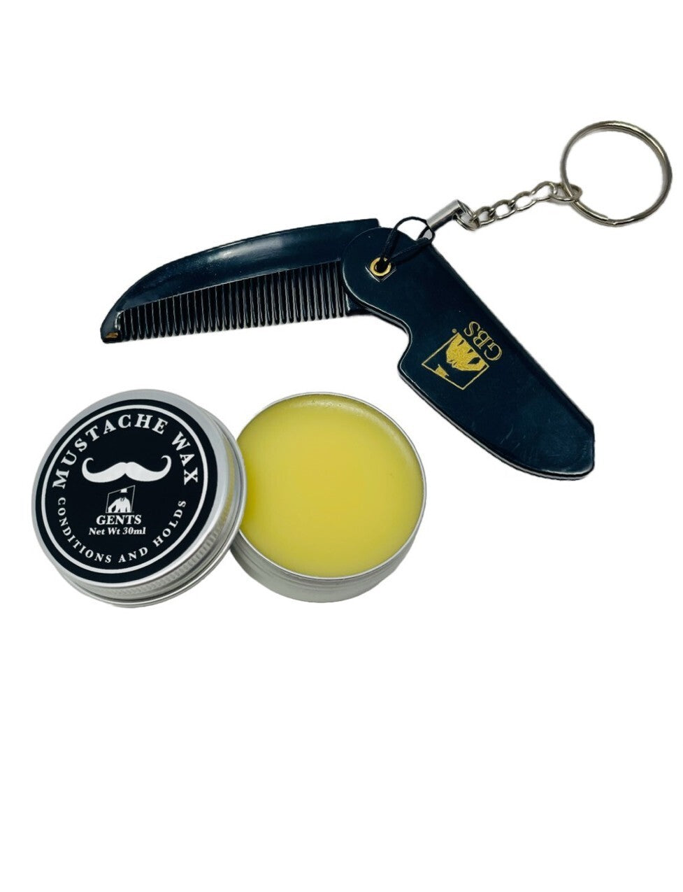 Mustache Grooming Set with Wax and Folding Comb - Travel-Friendly