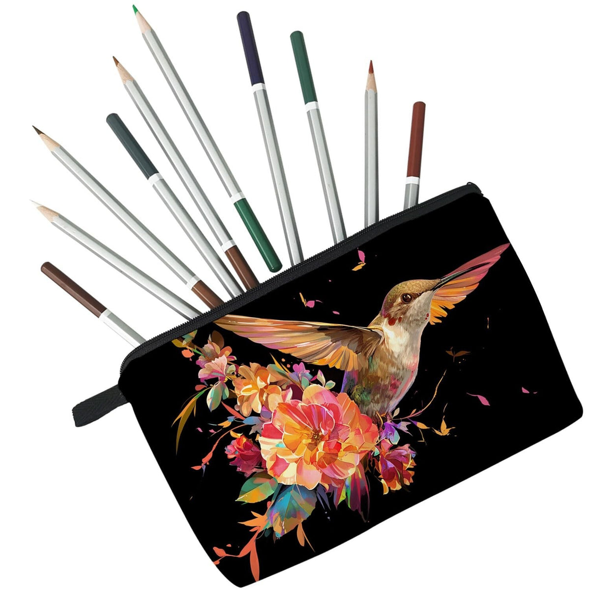 Cute Small Makeup Bag with Floral Hummingbird Design - Travel Organizer, Gift for Women
