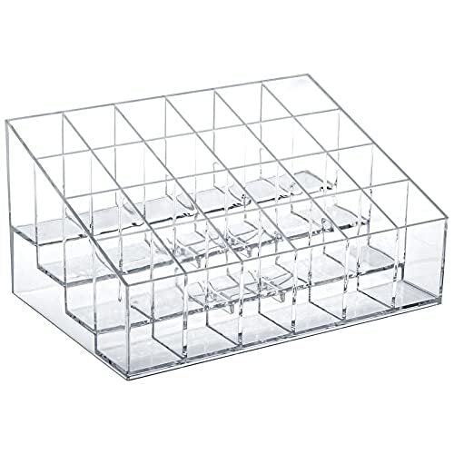 Acrylic Lipstick Holder Makeup Organizer with 24 Slots - Transparent