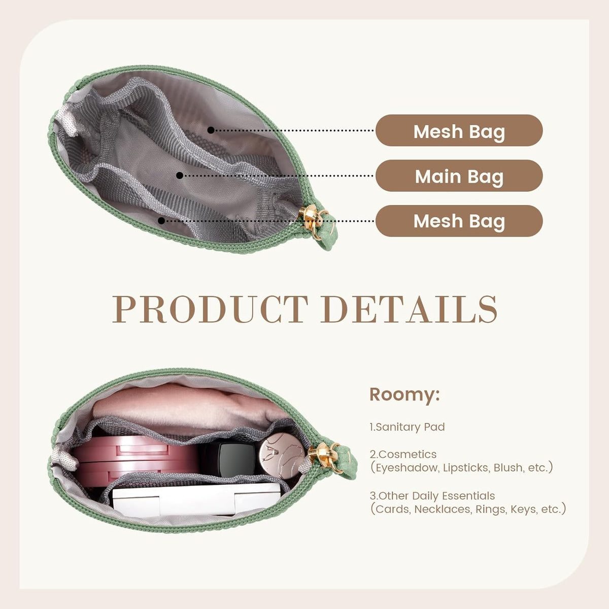 Mini Corduroy Makeup Bag for Women - Small Travel Cosmetic Pouch
