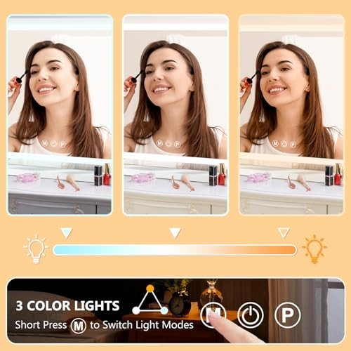 Lighted Makeup Vanity Mirror with 3 Color Dimmable LED Lights - 23x18 Inches