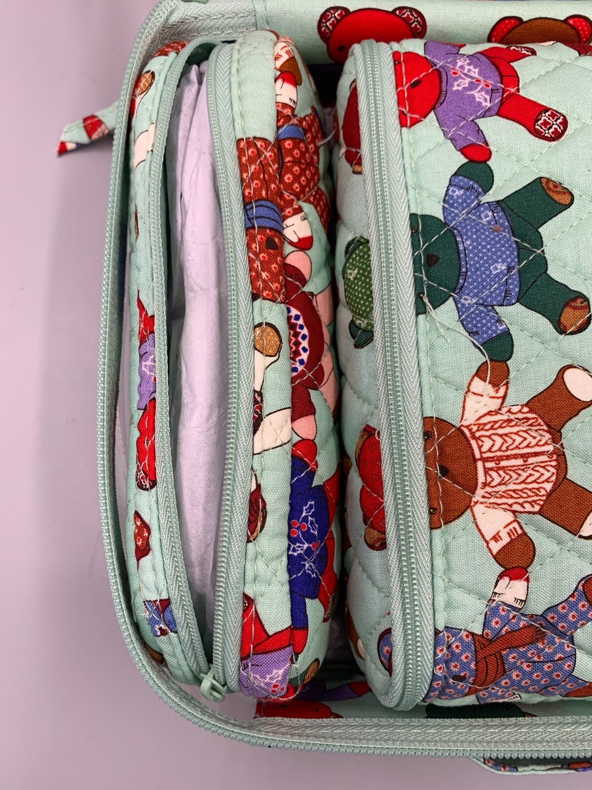 Vera Bradley Toasty Teddies 4-Piece Cosmetic Makeup Bag Set - Green