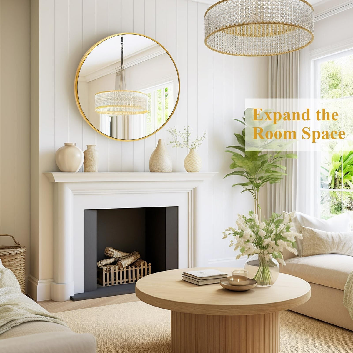20 Inch Round Gold Wall Mirror - Modern Bathroom & Living Room Decor