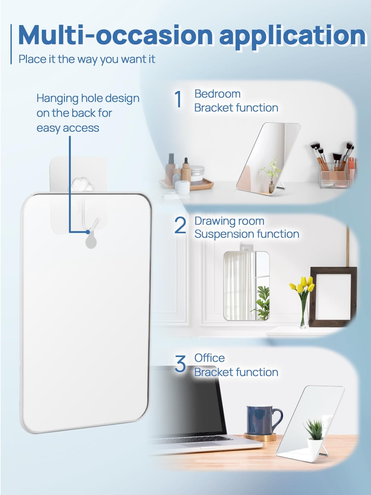 10x7 Inch White Tabletop Makeup Mirror with 10X Magnifier & Adjustable Stand