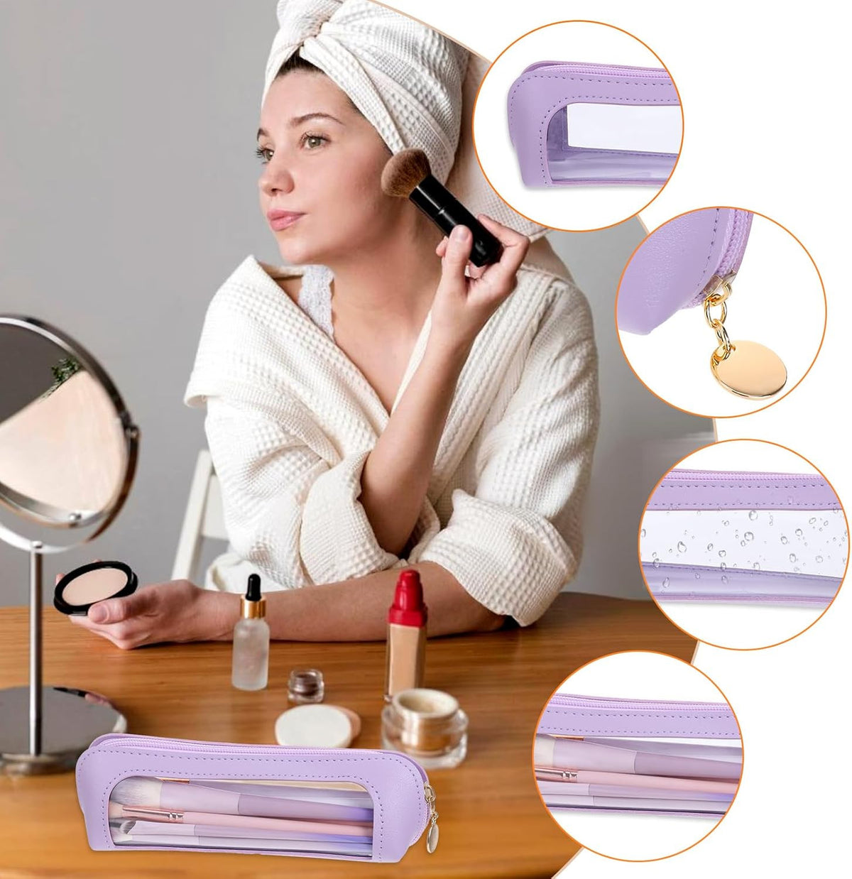 Small Clear Makeup Pouch with Zipper - Portable Travel Cosmetic Bag for Women