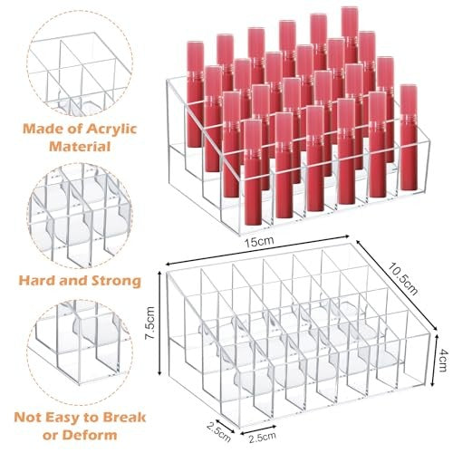 Acrylic Lipstick Organizer - 24-Compartment Clear Cosmetic Display Box