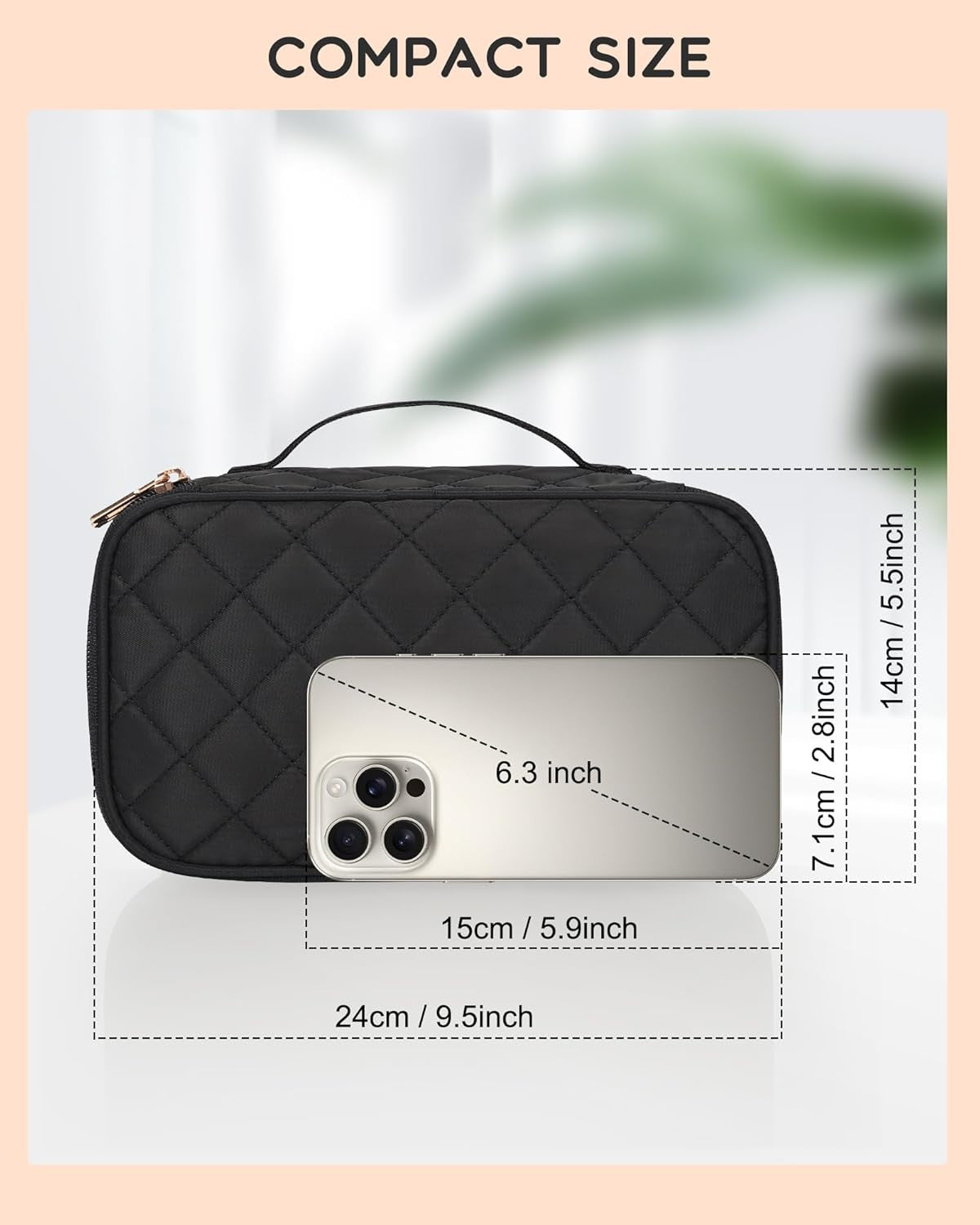 Small Travel Makeup Bag with Double Layer Organizer, Waterproof & Portable