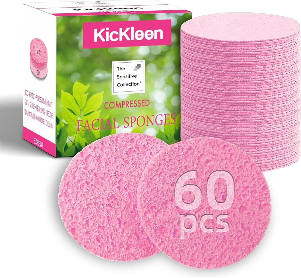 Natural Compressed Facial Sponges - Makeup & Mask Removers, Reusable, 60 Count