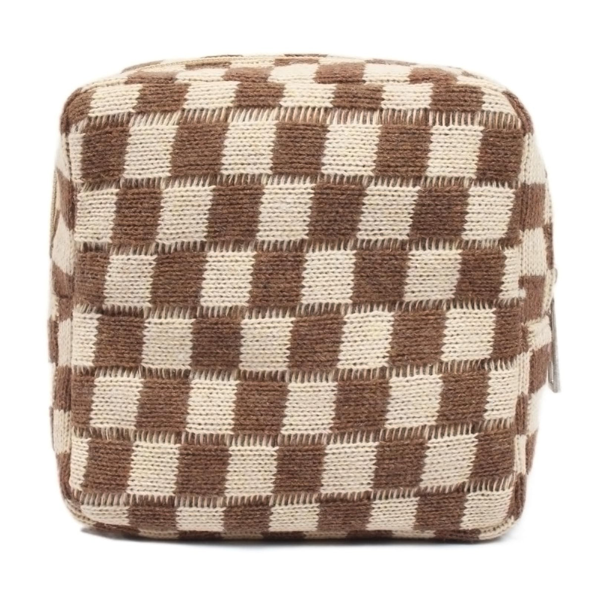 Mini Checkered Makeup Bag for Travel and Purse Storage - Cute Brown Cosmetic Pouch