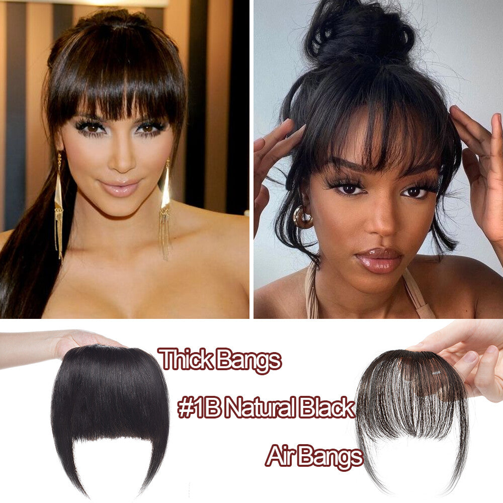 Clip-In Human Hair Bangs Extensions - Thick, Wispy, French & Air Styles