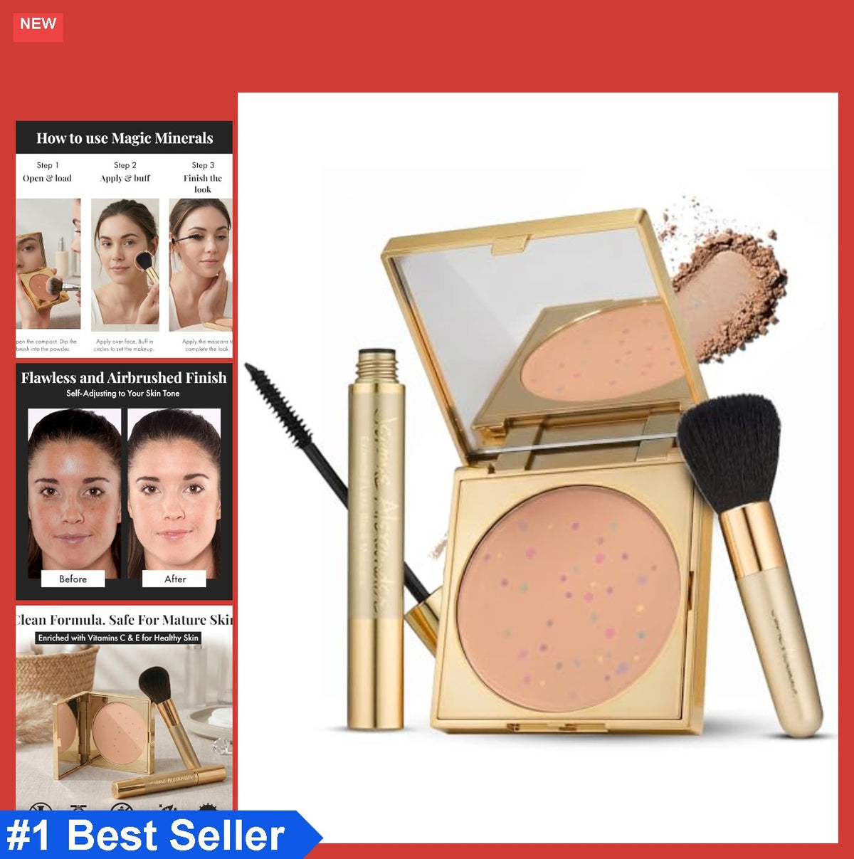 Mineral Powder Foundation Set for Mature Skin - 4 Pieces, Medium Shade