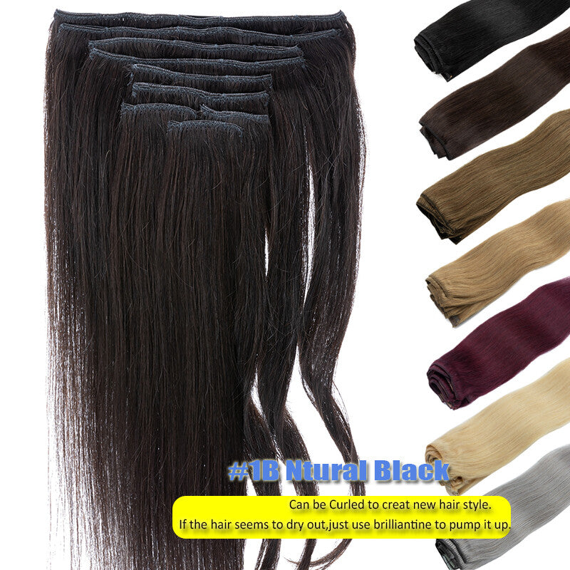 Thick Double Weft Clip-In Human Hair Extensions Full Head - Natural & Straight