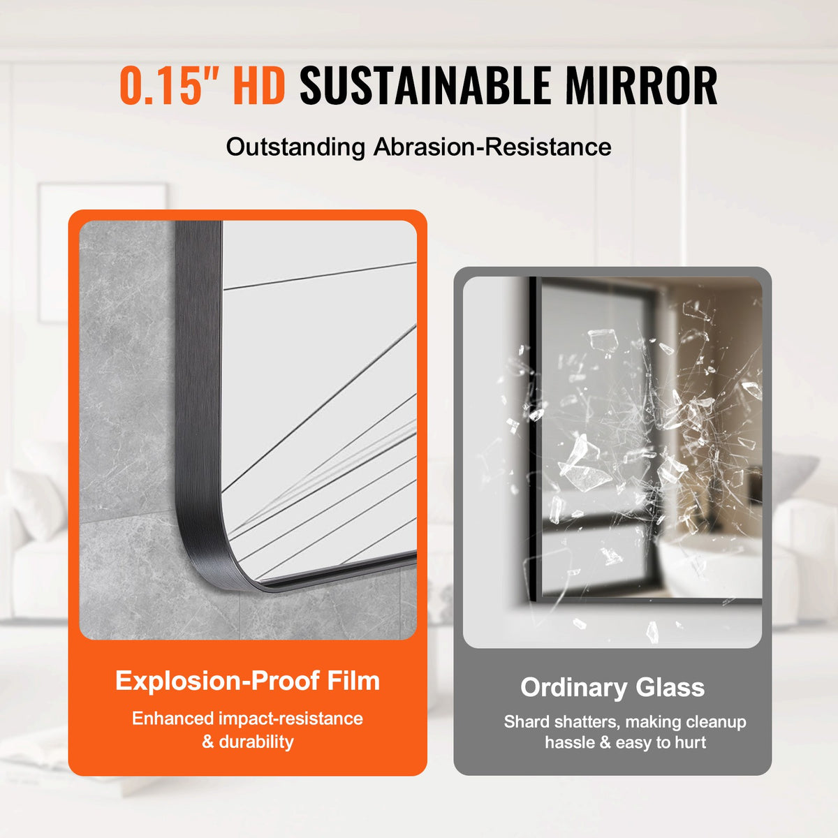 24x36 Inch Rectangular Wall Mirror with Metal Frame - Modern Home Decor