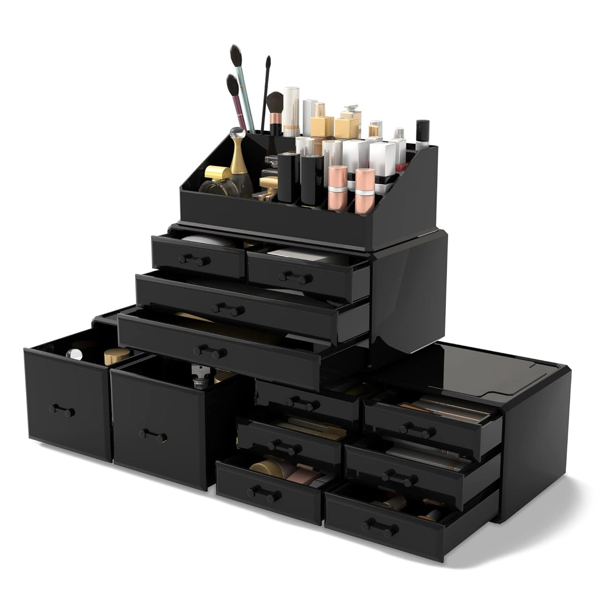 12-Drawer Makeup Organizer Storage Box with Stackable Compartments
