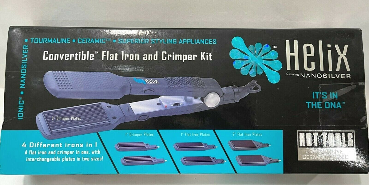 Helix Nano Silver Convertible Flat Iron and Crimper Kit - 4-in-1 Hair Styling Set