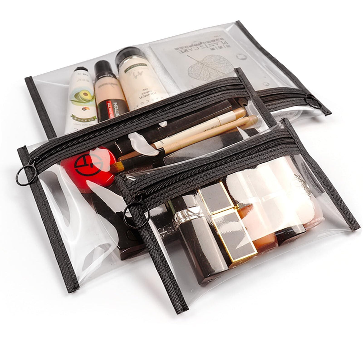 Clear Makeup Bags Set - Small Mesh Travel Pouches with Hanging Straps, 3-Pack