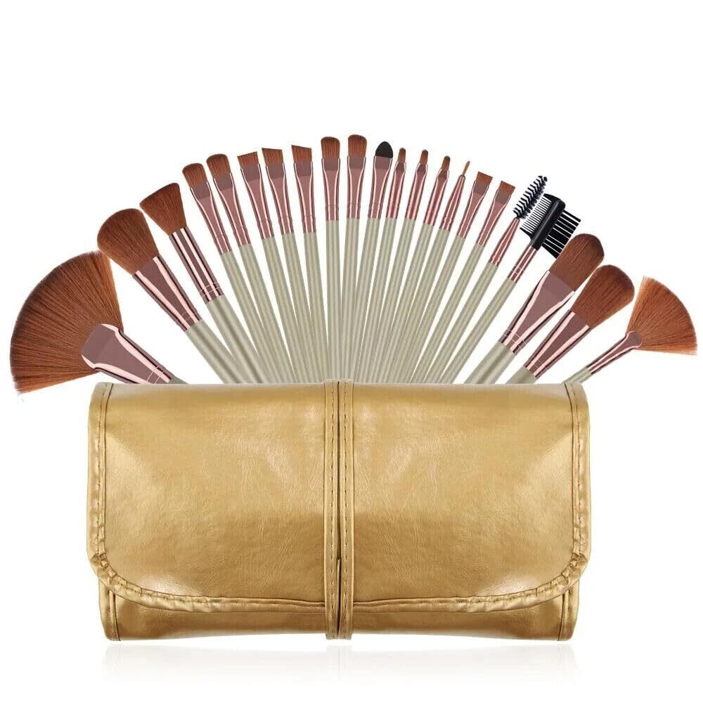 22Pcs Professional Makeup Brush Set with Case - Powder, Foundation, Eyebrow & Blush Brushes