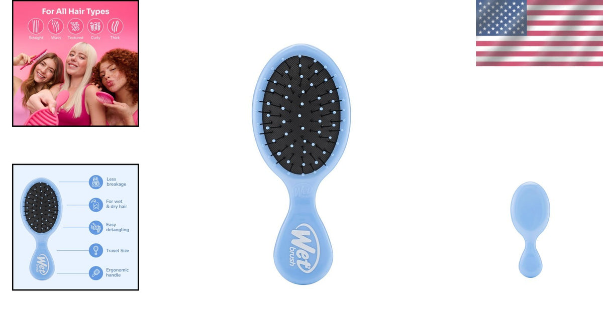 Mini Detangler Brush in Sky for Wet and Dry Hair - Portable Hair Comb