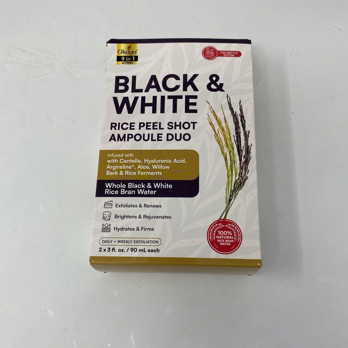 Black & White Rice Peel Shot Ampoule Duo for Face Exfoliation - 2x3oz