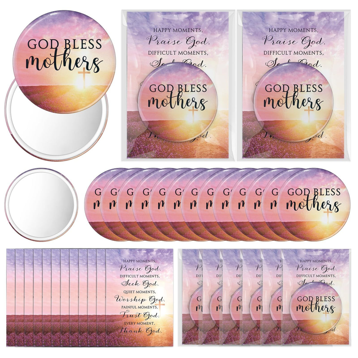 Religious Compact Mirror with Prayer Card Set - Mother's Day Christian Gifts