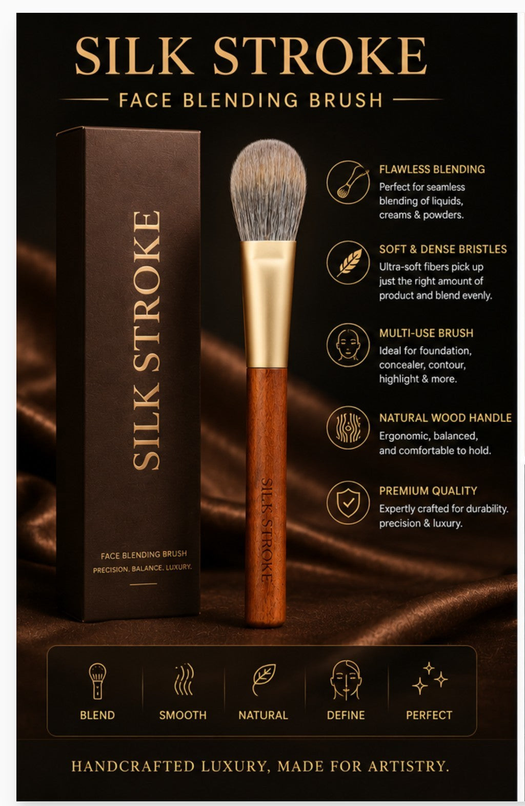 Luxury Face Blush & Contour Brush with Yellow Squirrel Hair – Soft, Precise Makeup Tool