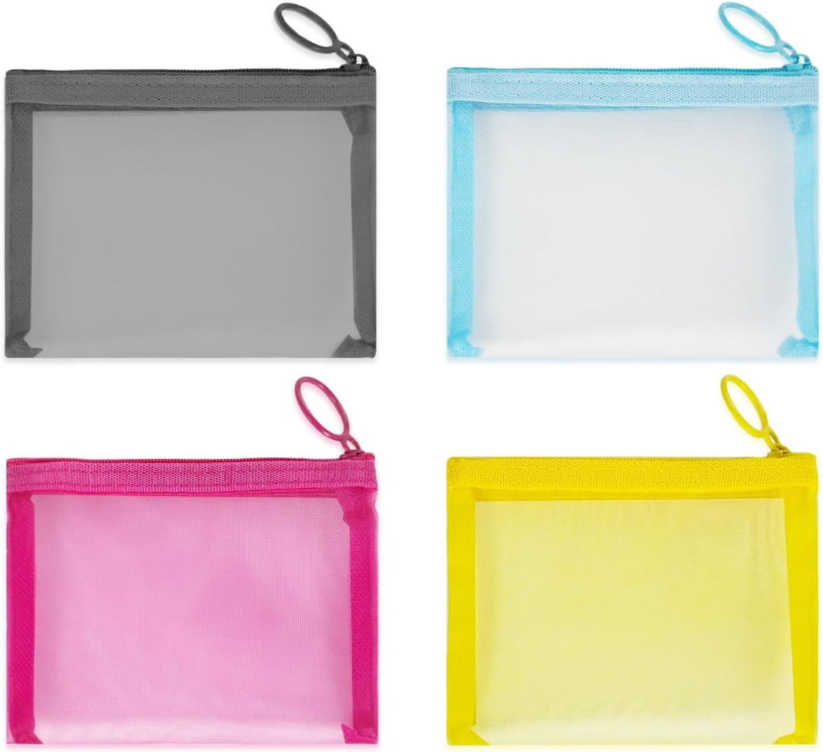 Mini Mesh Makeup Bags 4 Pack - Small Zipper Nylon Cosmetic Pouches