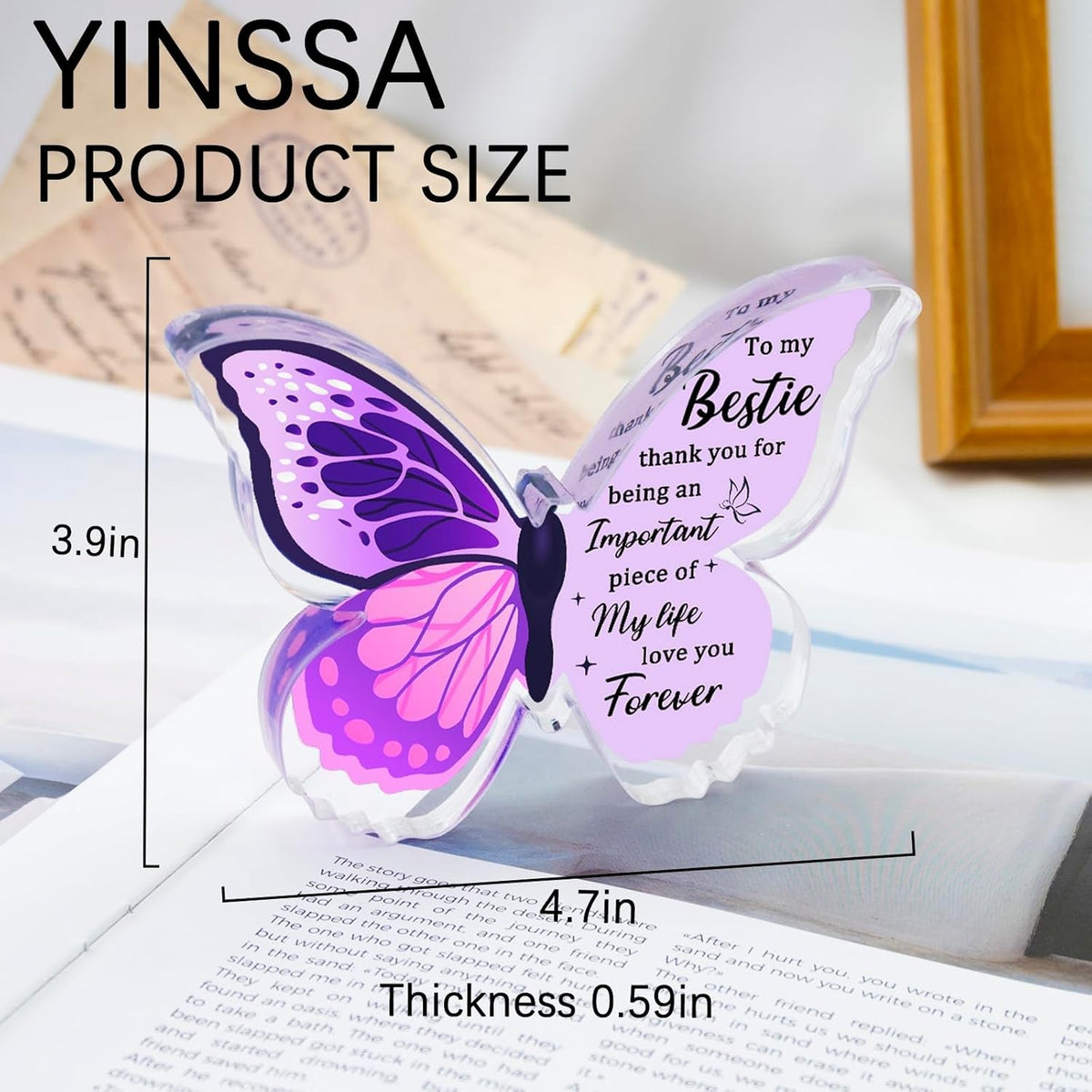 Friendship Butterfly Acrylic Decor Gift for Women Sister Birthday Present
