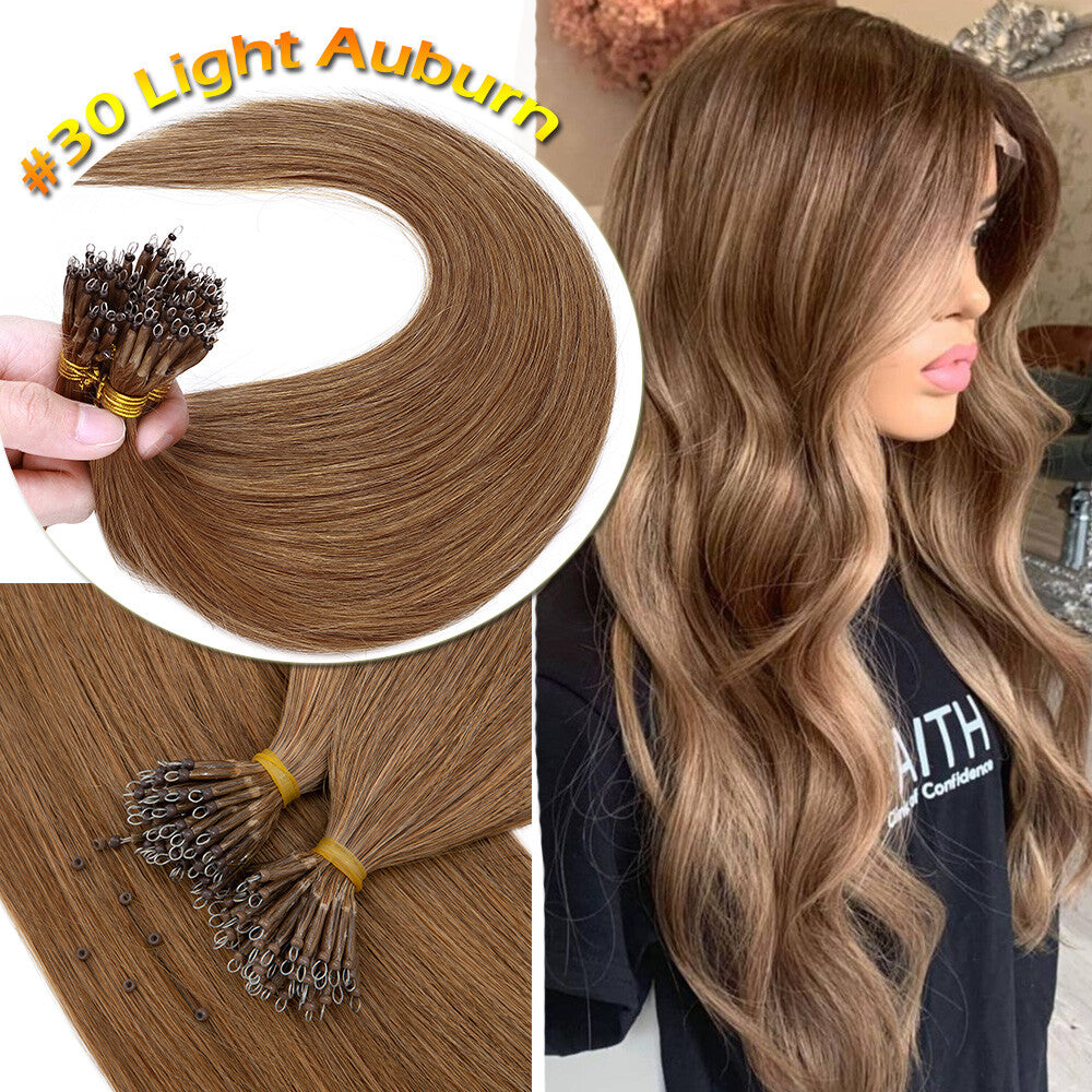 Thick Remy Human Hair Extensions Nano Ring Beaded Weft 12-24 Inch Blonde