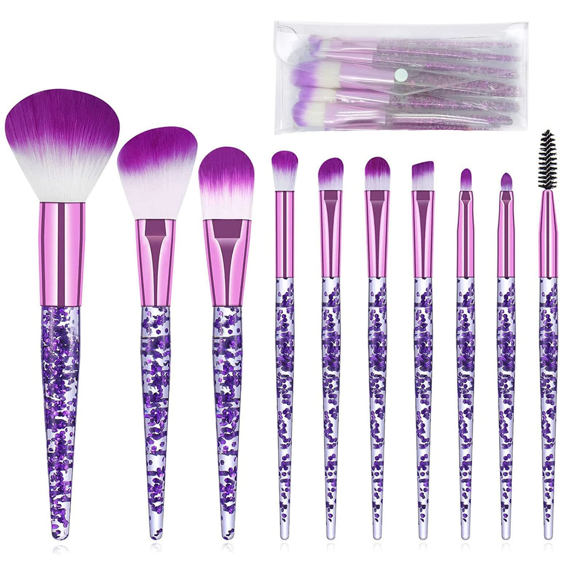 10-Piece Makeup Brush Set with Glitter Handle for Foundation Blush & Eyeshadow