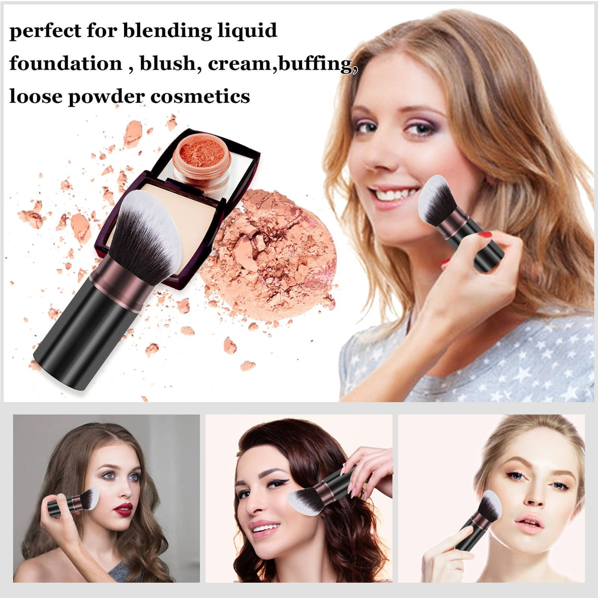 Retractable Kabuki Makeup Brush for Foundation & Face Blending