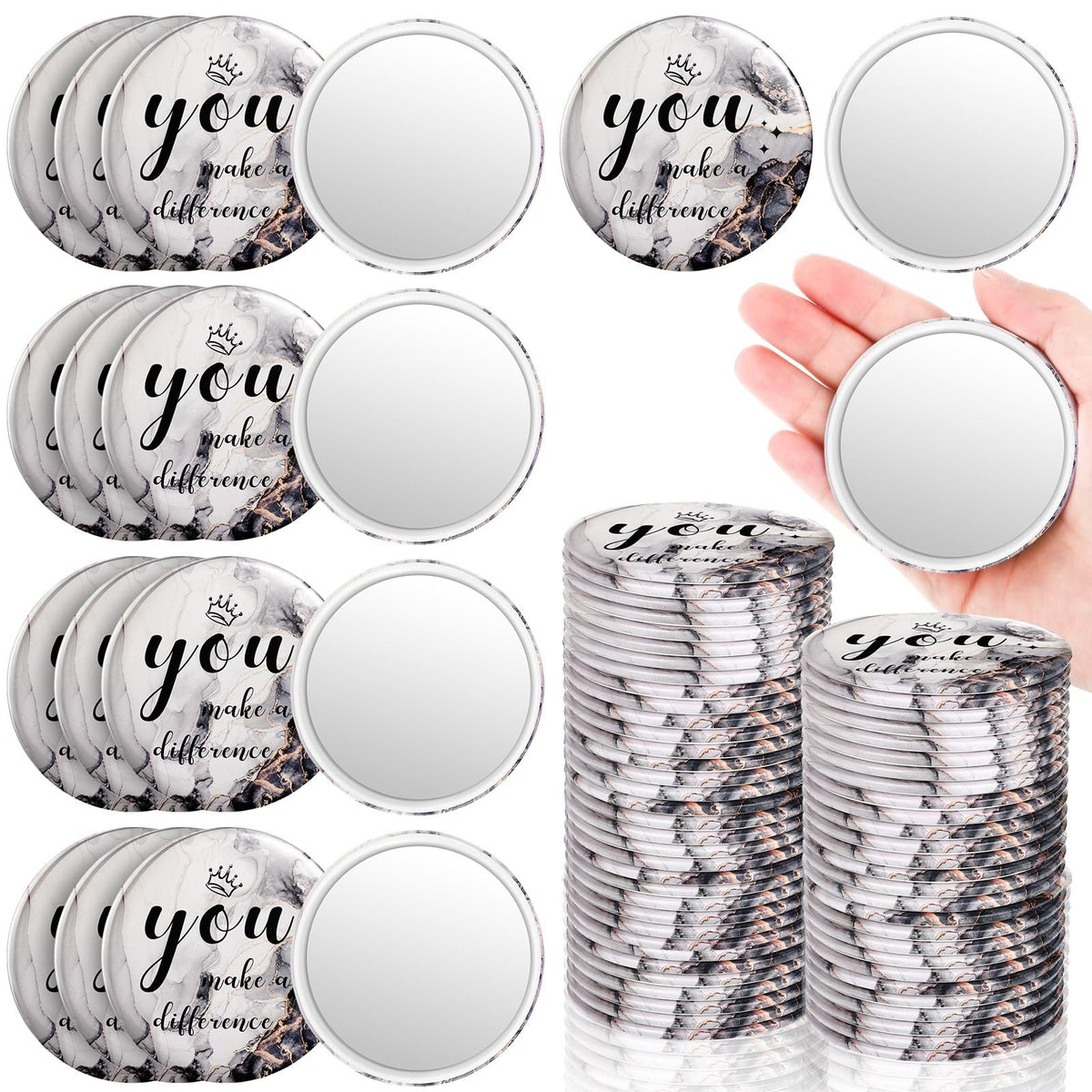 48 Pcs Inspirational Mini Compact Mirrors for Makeup and Gifting, White