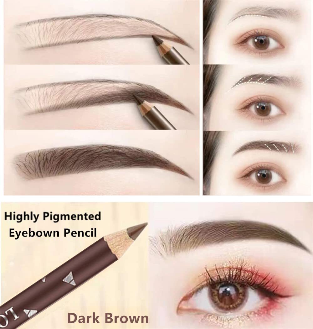 12 Pack Dark Brown Eyebrow Pencil & Gel Set - Sweatproof, Easy to Use