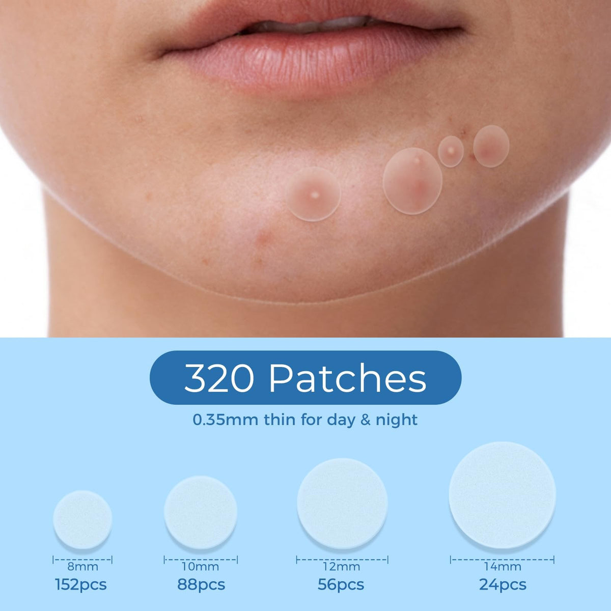 Hydrocolloid Acne Patches with Natural Ingredients - 320 Count, Invisible Spot Treatment