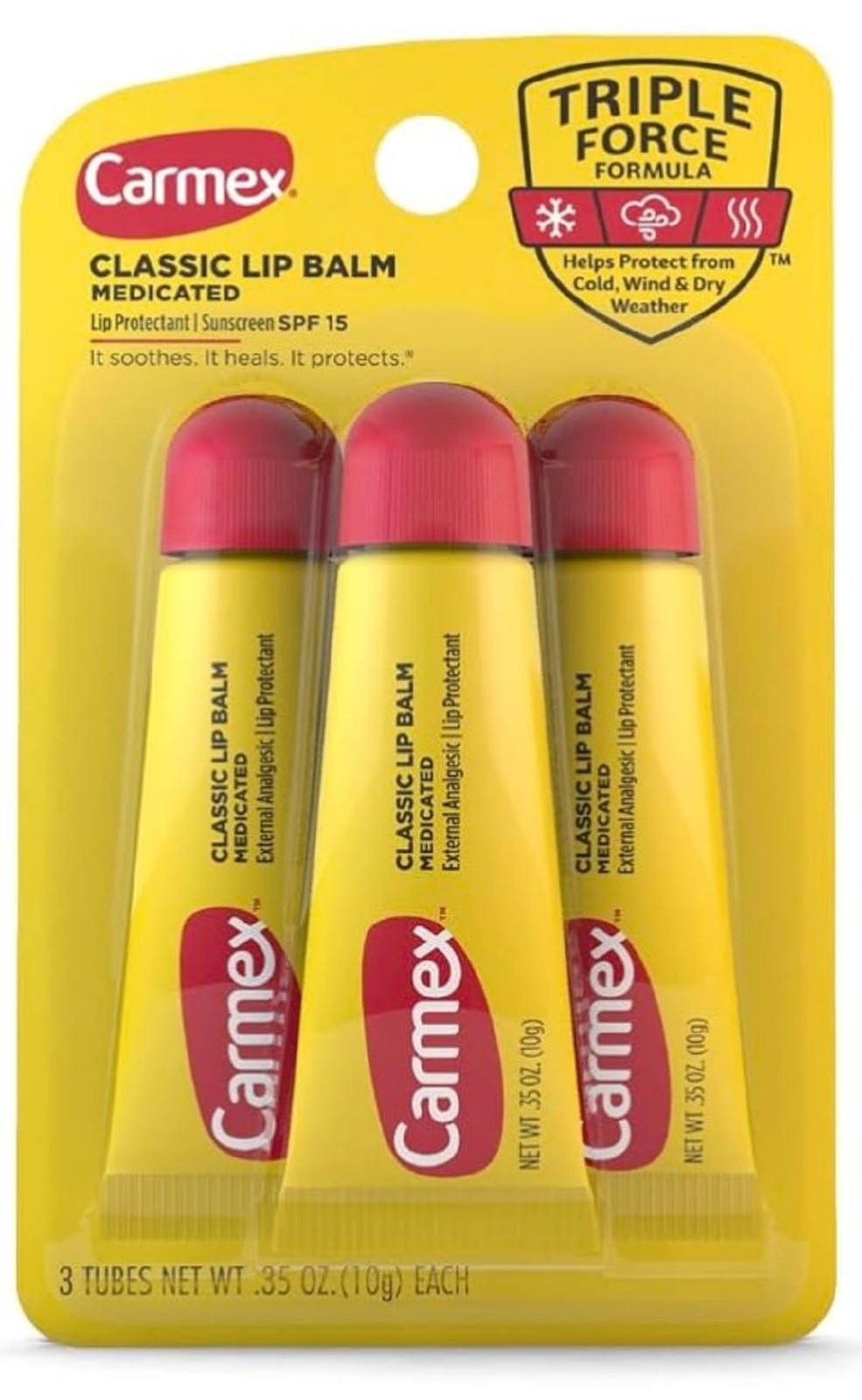 Carmex Classic Lip Balm Pack of 3 - Moisturizing & Soothing Lip Care