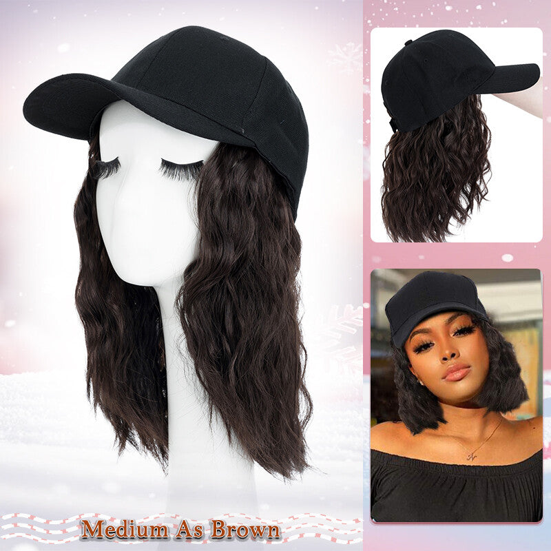 Unisex Wavy Long Hair Beret Cap with Synthetic Hair - Casual Hat Wig